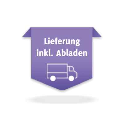 Ein Wimpel in Lila mit der Aufschrift Lieferung inkl. Abladenn